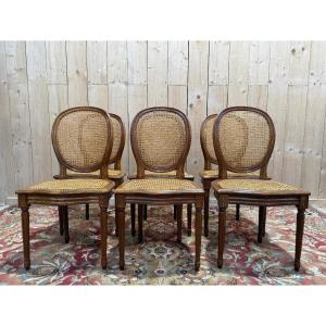 Suite Of 6 Louis XVI Style Wickerwork Medallion Chairs