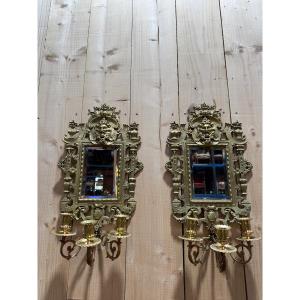 Paire de miroirs / portes-bougies Napoléon III en bronze 