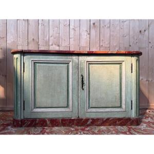 Buffet à plinthe Louis XIV style "Chasse" en bois et faux marbre 