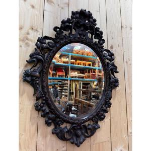 Carved Wooden Oval Mirror With 