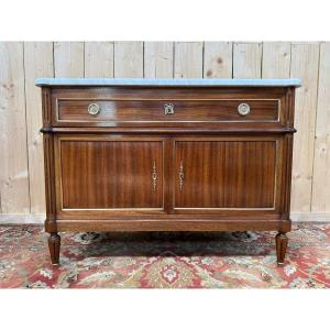 Louis XVI Style Sideboard In Mahogany And Carrara Marble