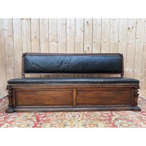 Banc - Coffre de style Haute époque / Renaissance en noyer 