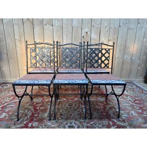 Suite de 6 chaises de jardin en fer et mosaïques