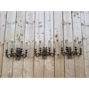 Suite de 3 grandes appliques de style Louis XV - Rocaille en bronze