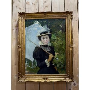 Tableau huile sur toile portrait de femme par HUBERT GAUTIER 1898