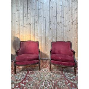 Paire de fauteuils - bergères "Gondoles" de style Louis XVI