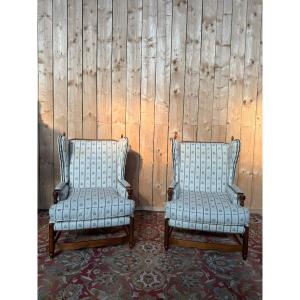 Pair Of Large Provençal Wingback Chairs