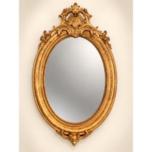 Napoleon III-era Oval Mirror With Gold Leaf