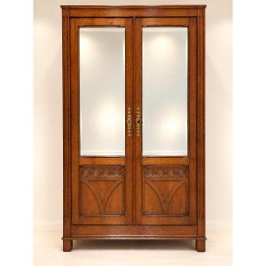 Art Nouveau-style Mirror Cabinet Made Of Solid Oak