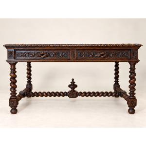 Flat-topped Louis XIII-style Desk Made Of Solid Carved Oak