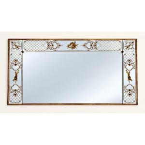 Art Nouveau-style Glass-inlaid Bistro/brasserie Mirror