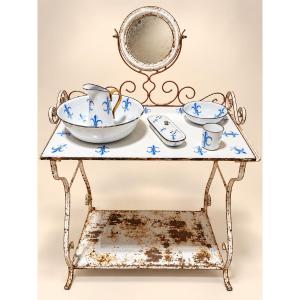 Coiffeuse - Table de toilette émaillée à fleurs de LYS