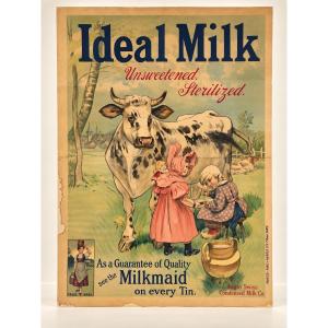 Affiche publicitaire lithographique « Ideal Milk »