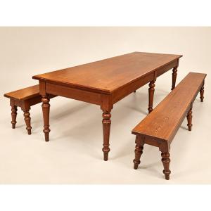 Louis Philippe-style Farmhouse Table With Two Benches