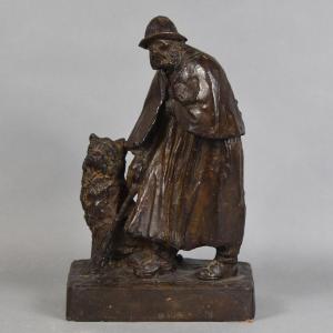 Lost-wax Bronze By Henri Louis Bouchard, "the Vagabond And His Dog"