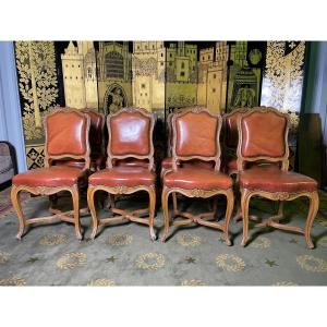 Suite Of 8 Regency Chairs In Havana Leather