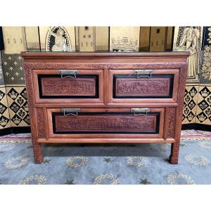 Indochinese Chest Of Drawers With Carved Panels