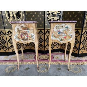 Pair Of Louis XV Orientalist Lacquered Bedside Tables