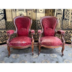 Paire De Fauteuils époque Louis Philippe à Crémaillère 