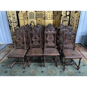 Suite Of 12 Renaissance Carved Oak Chairs 