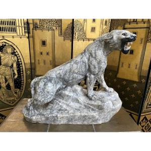 Marble Panther Sculpture Signed Garnier