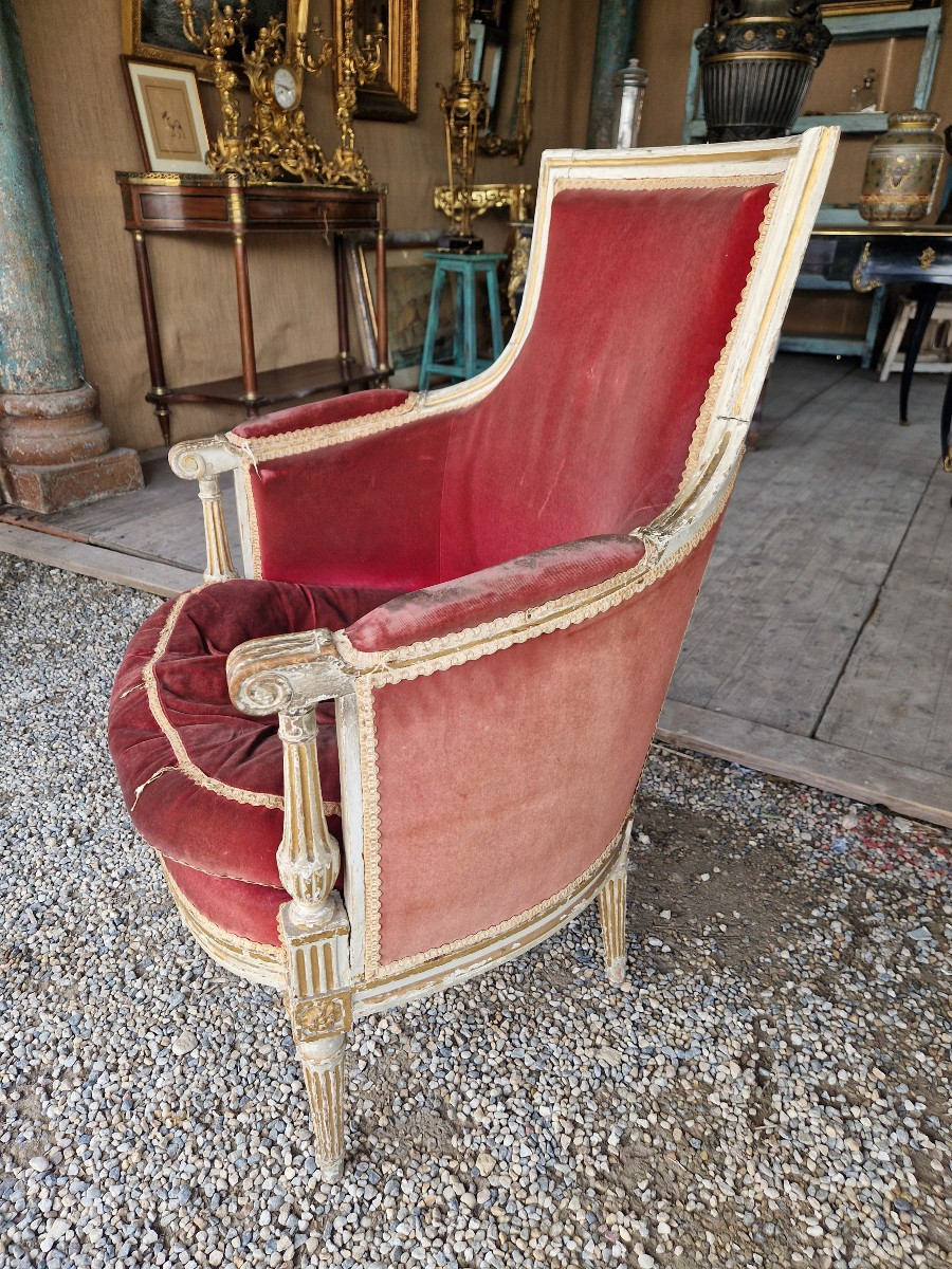 Bergère Laquée Louis XVI, 18ème Siècle. 