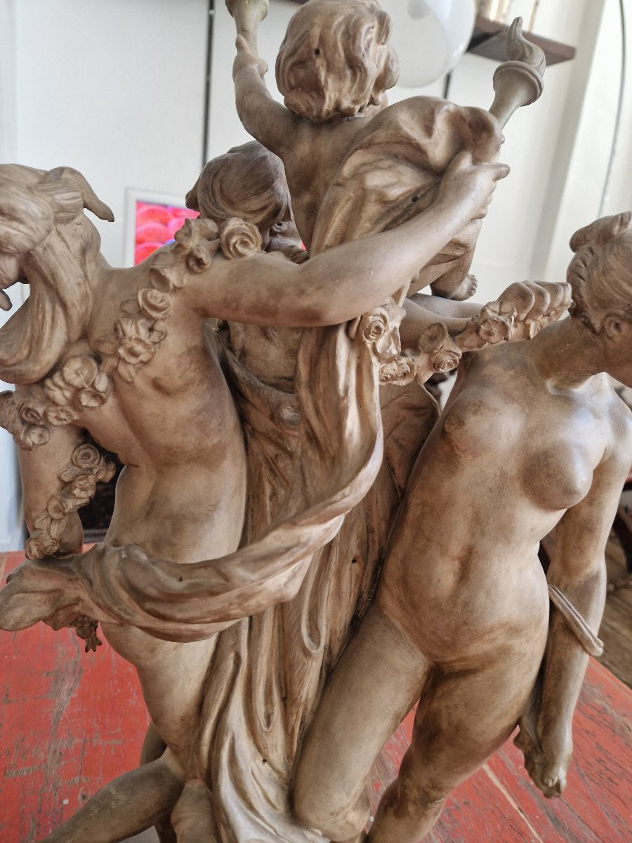 Les 3 Grâces Supportant l'Amour. Terre Cuite d'Après Le Tableau De François Boucher -photo-2
