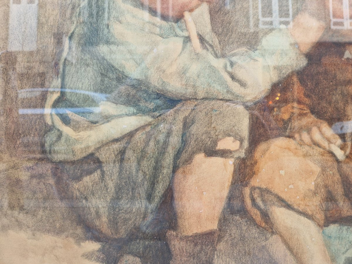 "the First Cigarette" Pastel By Maxime Clément Known As "max Clément"-photo-1