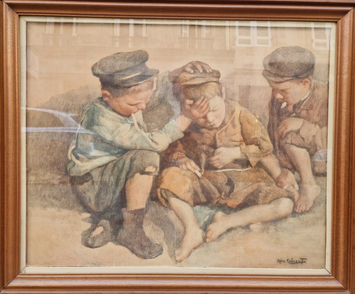 "the First Cigarette" Pastel By Maxime Clément Known As "max Clément"