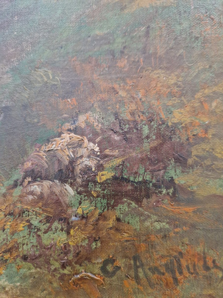 "young Rider Leaving A Village" Oil On Canvas By Gaston Anglade (1854 - 1931)-photo-4