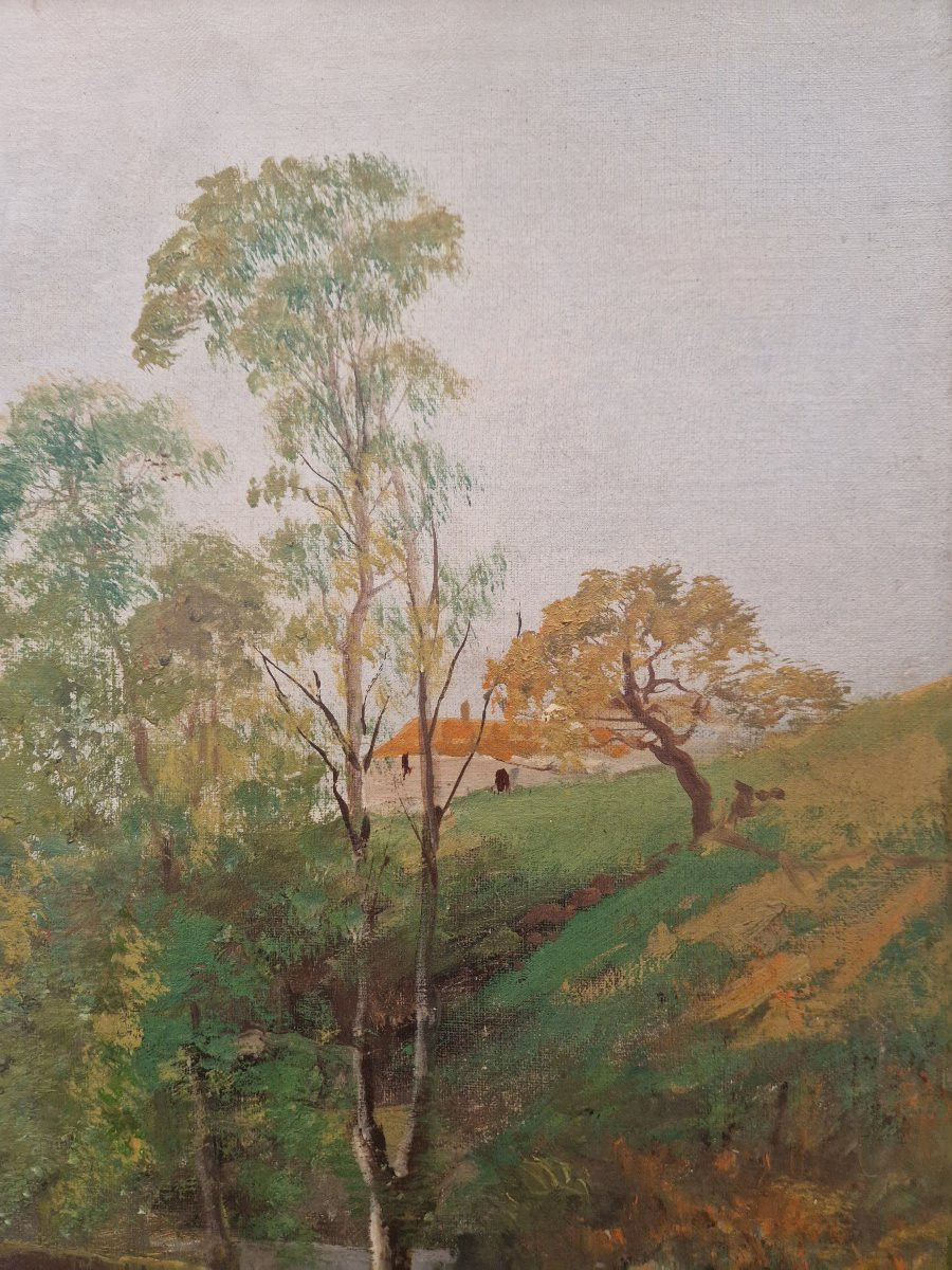 "young Rider Leaving A Village" Oil On Canvas By Gaston Anglade (1854 - 1931)-photo-1