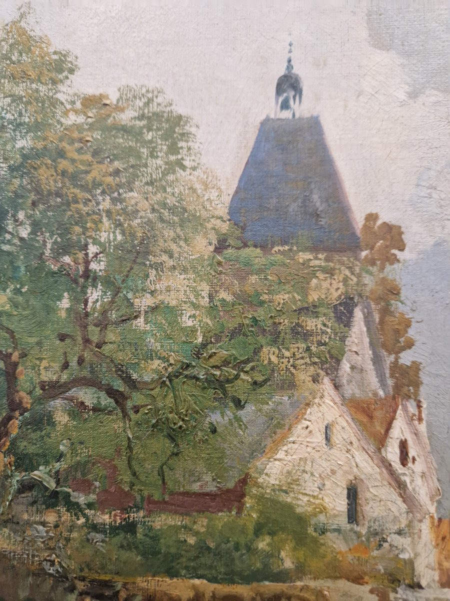 "young Rider Leaving A Village" Oil On Canvas By Gaston Anglade (1854 - 1931)-photo-2