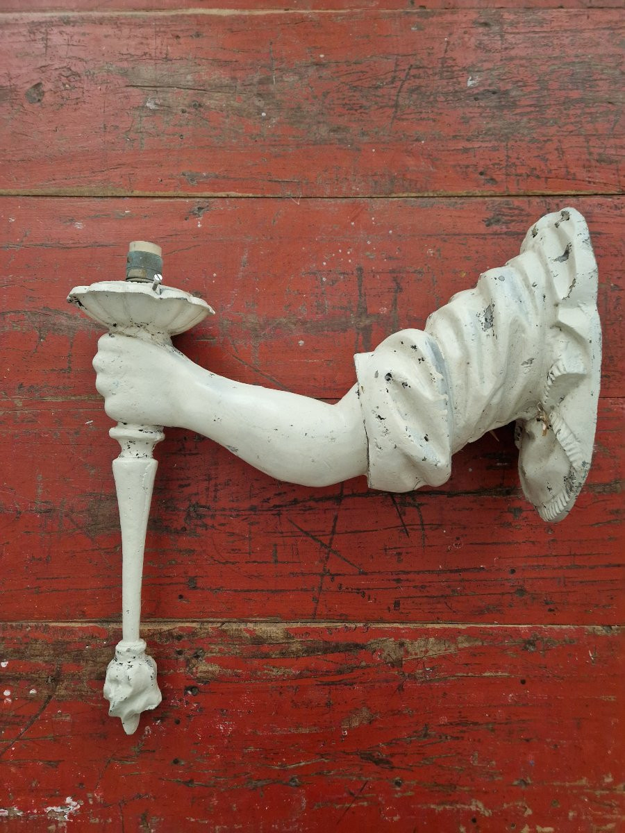 Paire de bras de lumière, en fonte d'aluminium  circa 1960-photo-2