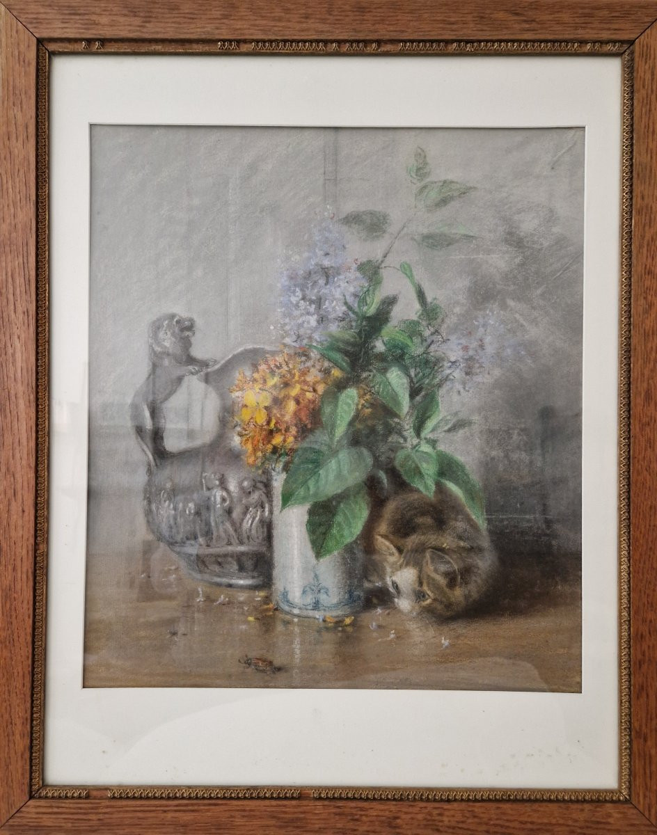 Pair Of Pastels With Kittens -photo-2