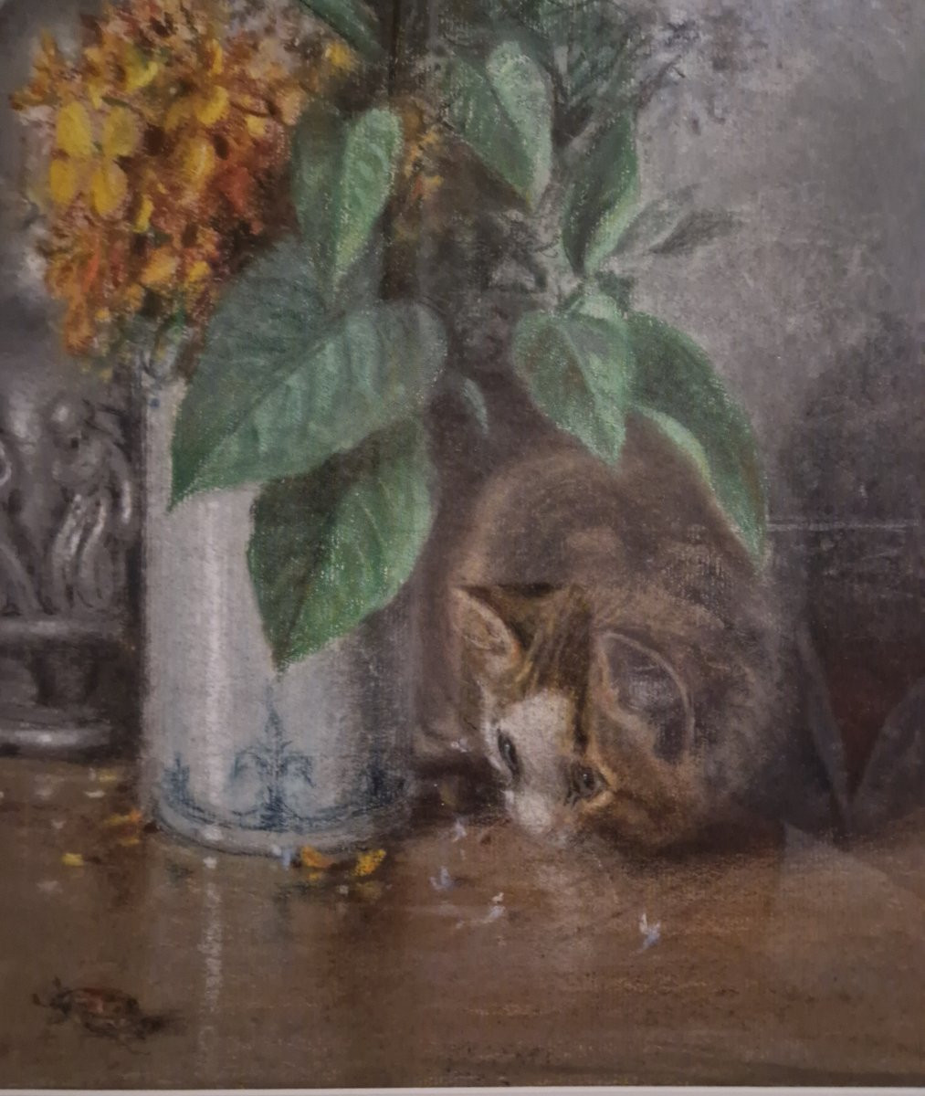 Pair Of Pastels With Kittens -photo-3