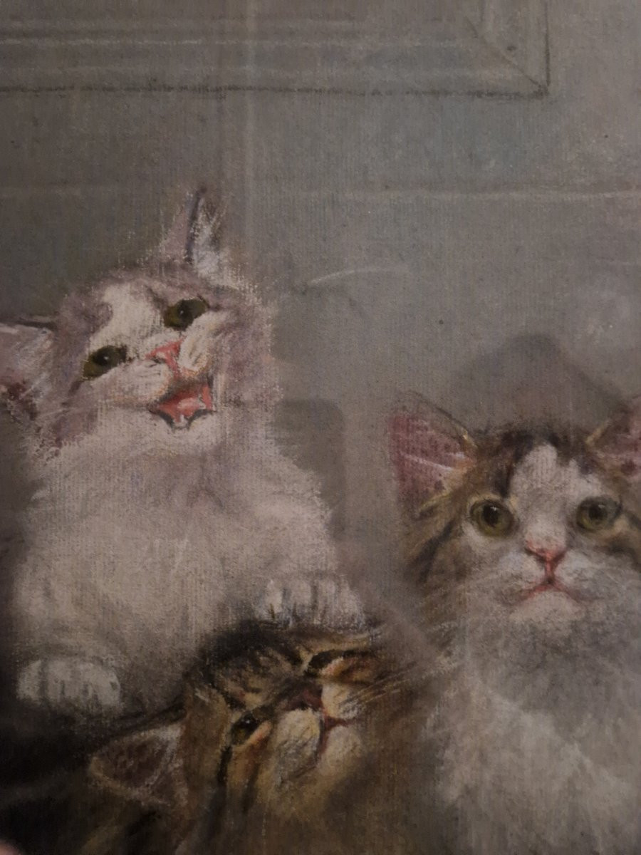 Pair Of Pastels With Kittens -photo-3