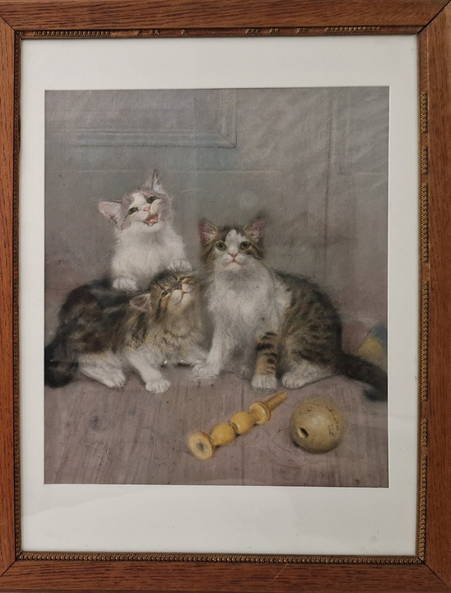 Pair Of Pastels With Kittens 