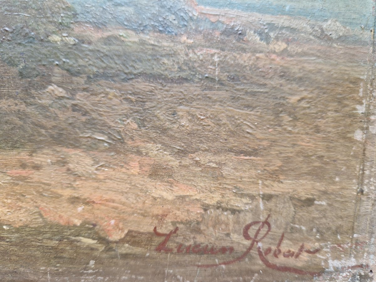 "the Halt At The Well" Oil On Panel, Orientalist Style, By Lucien Robert (1868/?)-photo-4