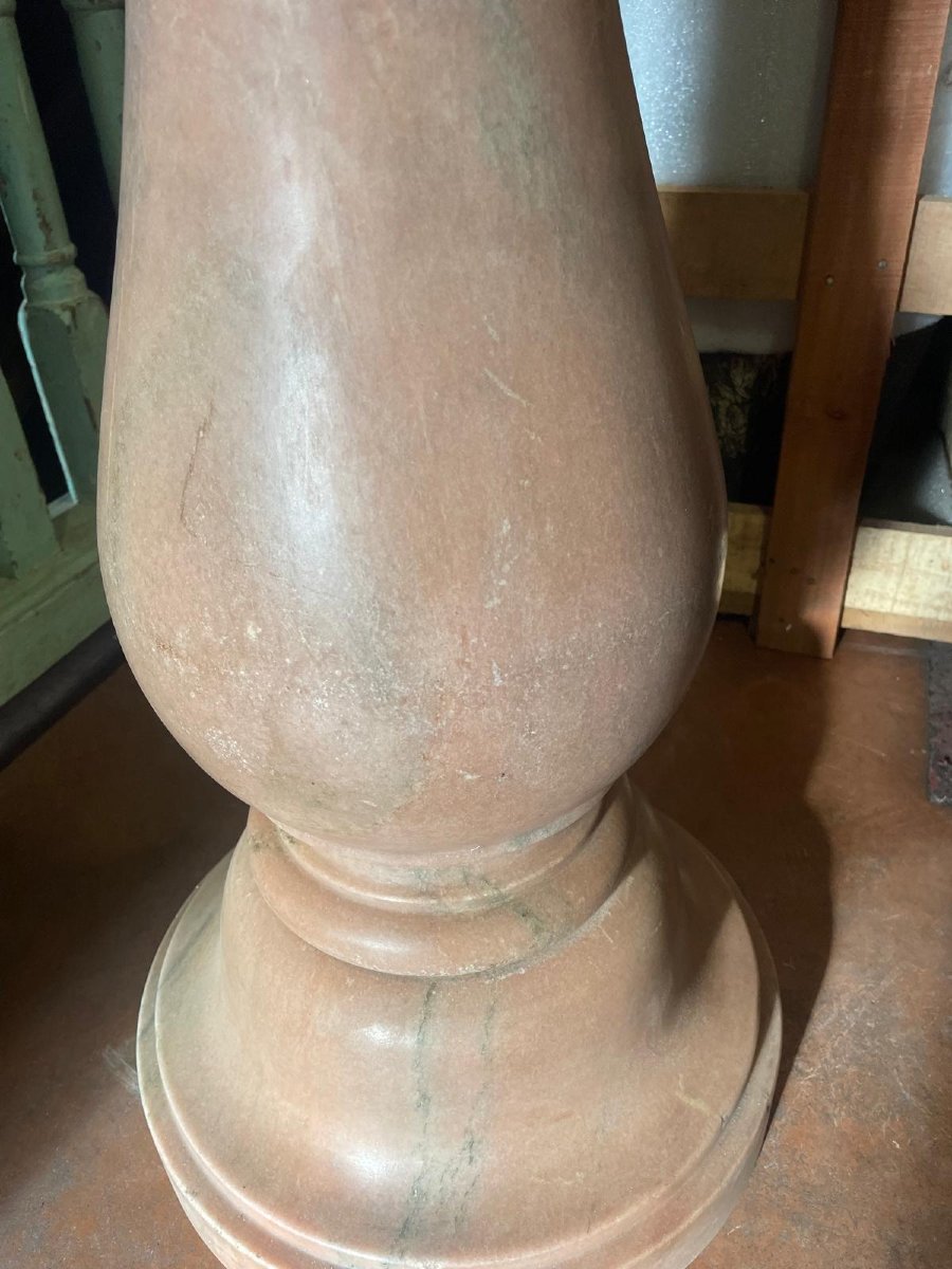 Holy Water Font On A Baluster Base In Pink Marble, Circa 1980-photo-2