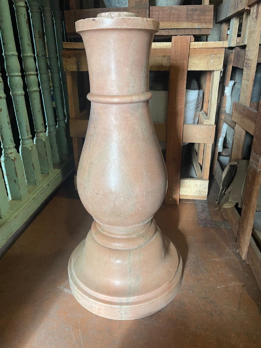 Holy Water Font On A Baluster Base In Pink Marble, Circa 1980-photo-4