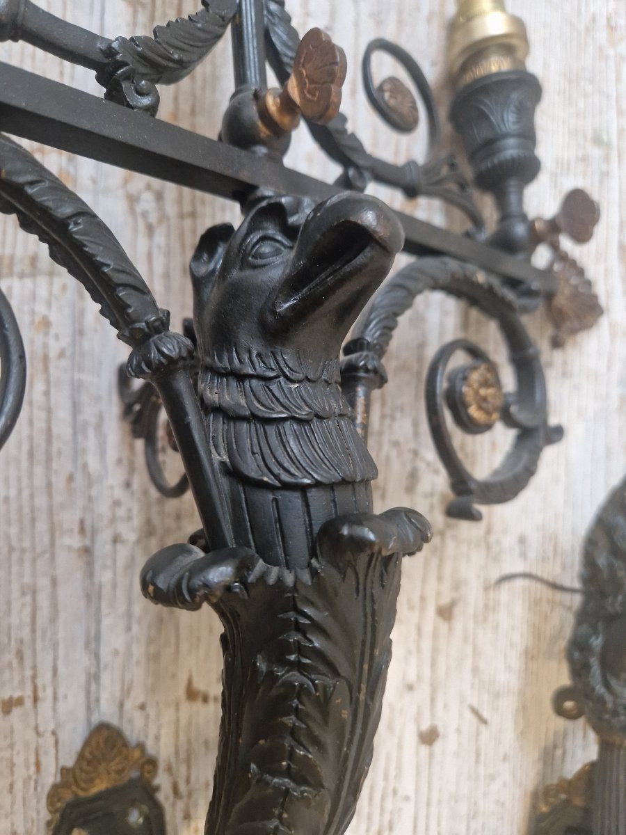 Pair Of Empire Style Bronze Wall Sconces Circa 1890-photo-3