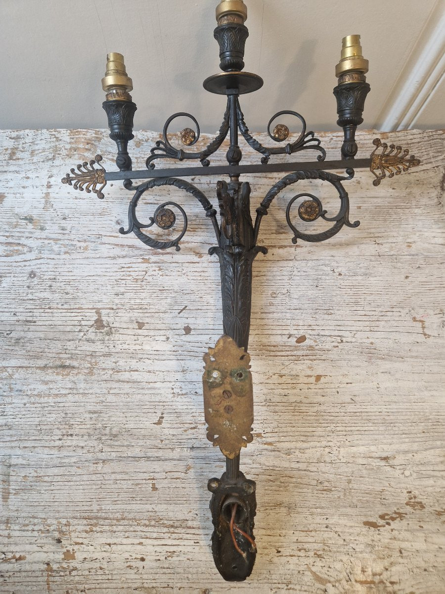 Pair Of Empire Style Bronze Wall Sconces Circa 1890-photo-3
