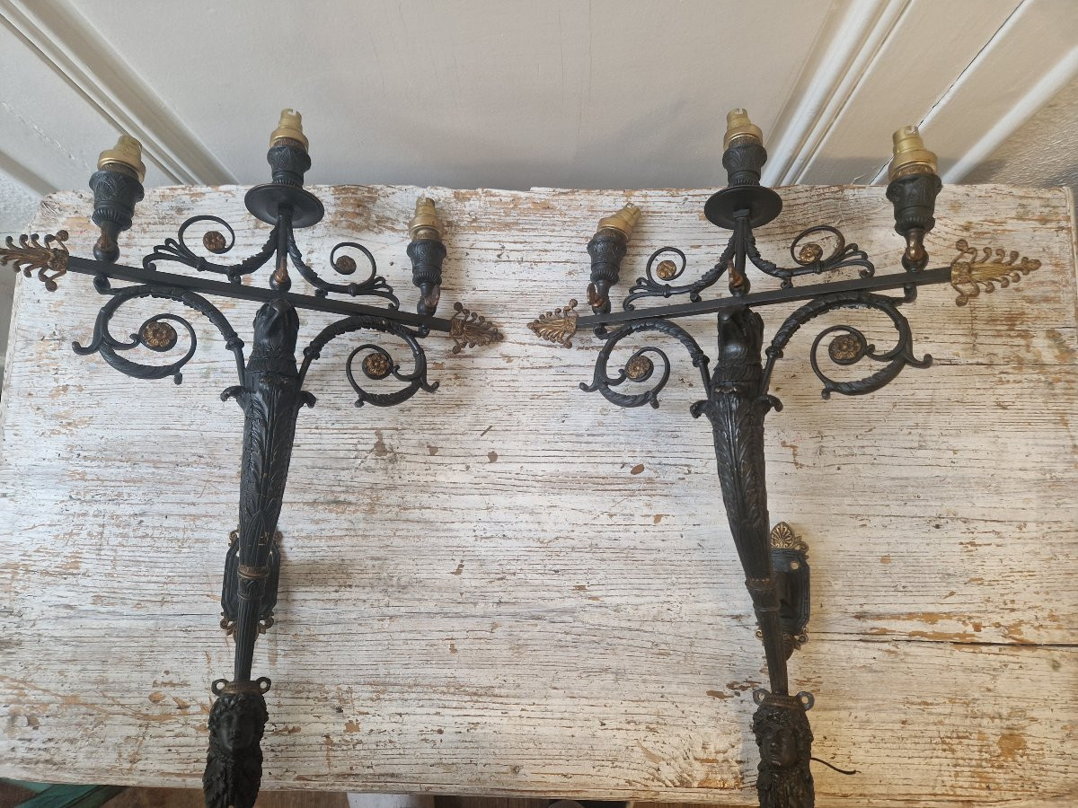 Pair Of Empire Style Bronze Wall Sconces Circa 1890-photo-7