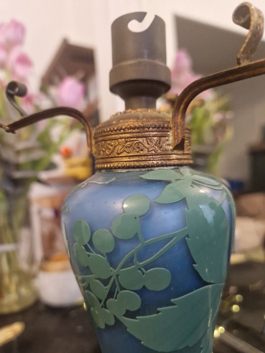 Lampe pâte de verre art noveau signée De Vez circa 1910-photo-2