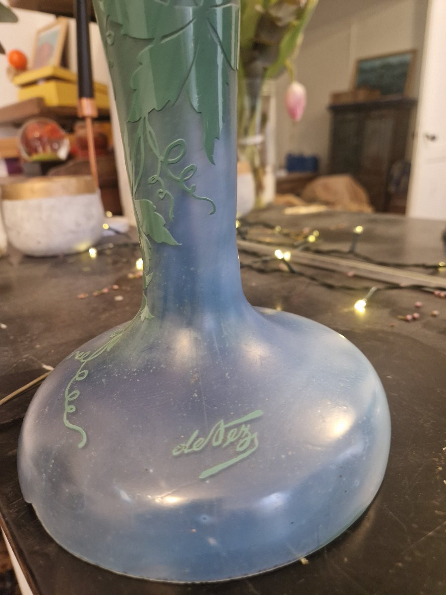 Lampe pâte de verre art noveau signée De Vez circa 1910-photo-4