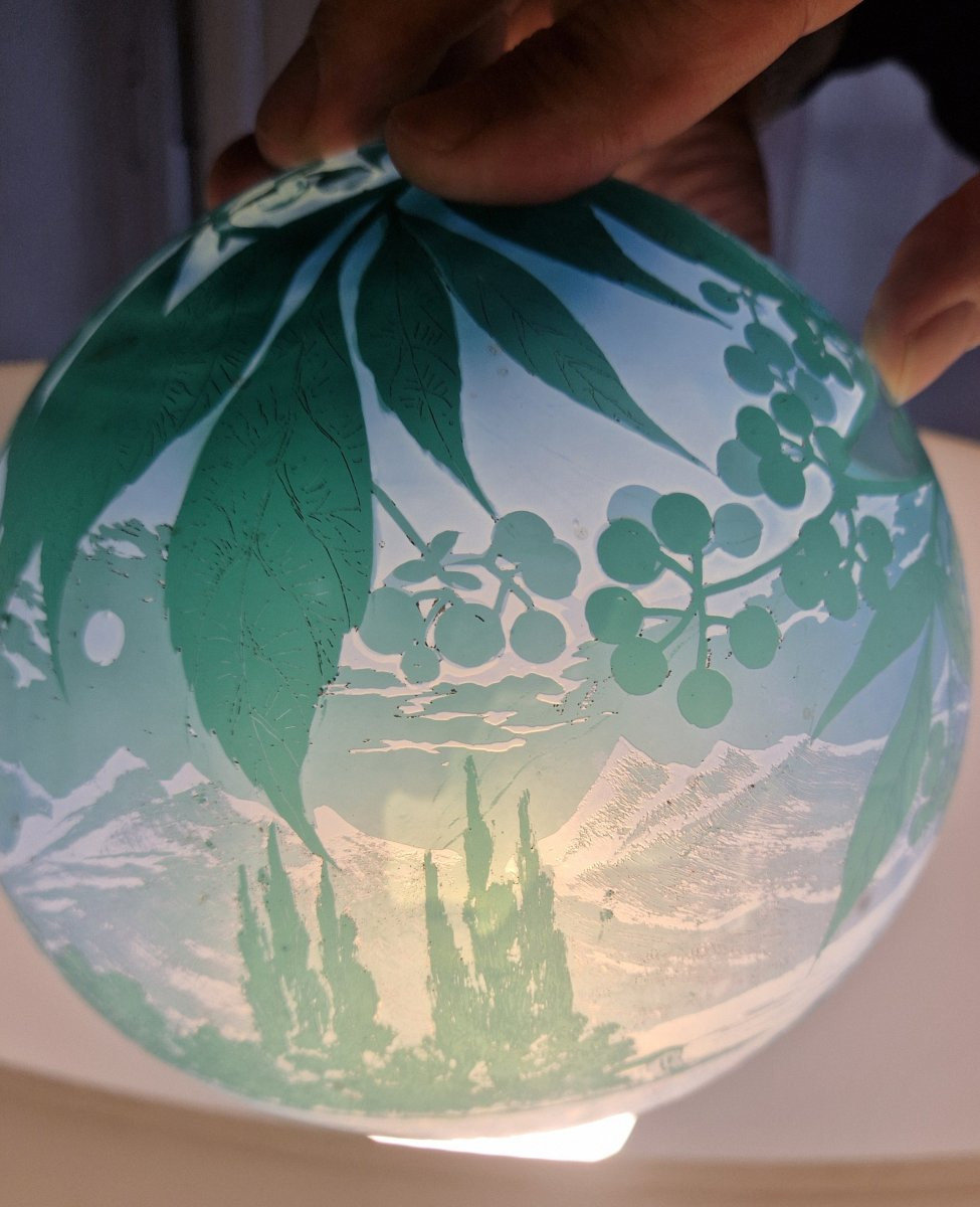 Lampe pâte de verre art noveau signée De Vez circa 1910-photo-1