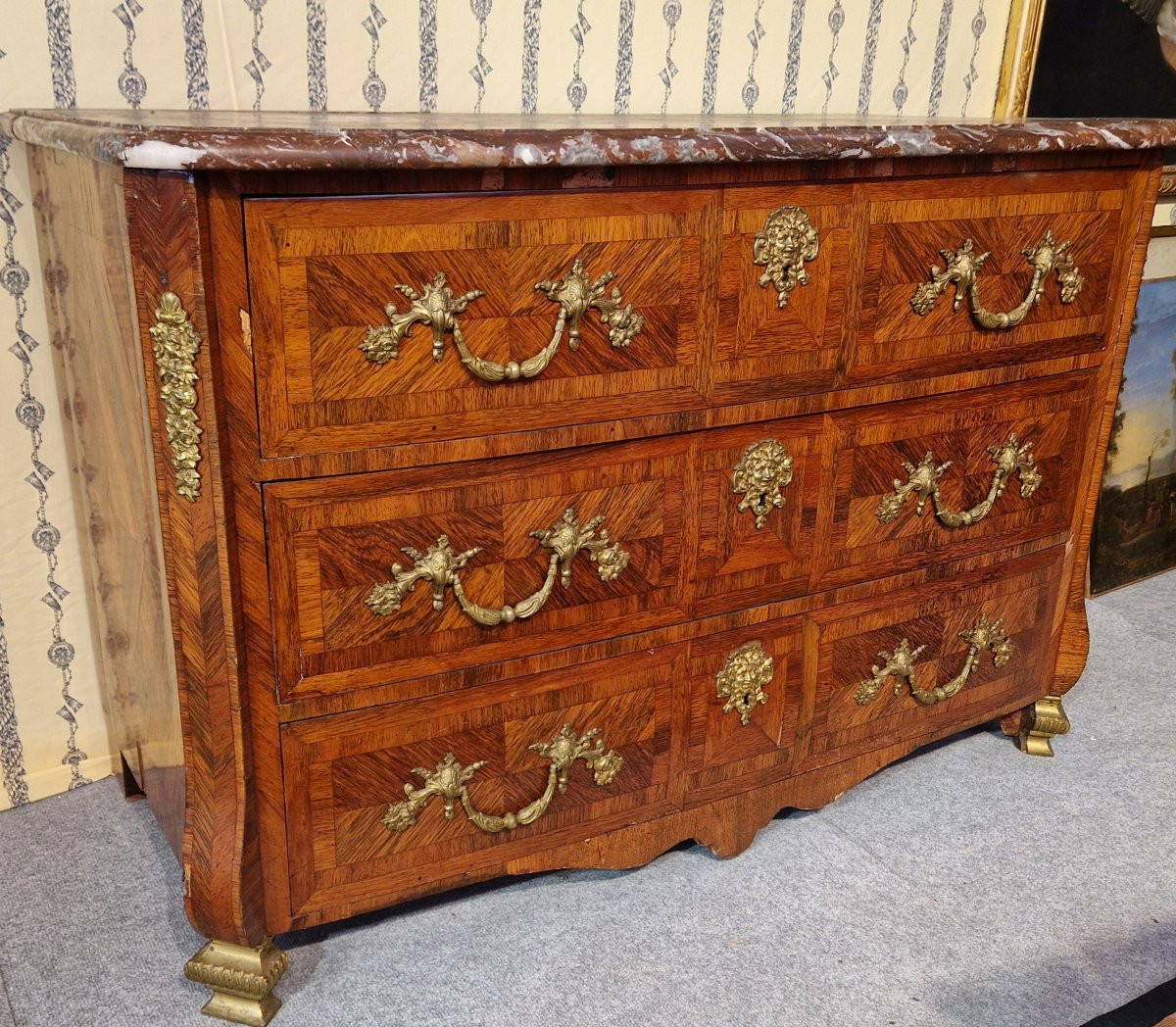 Louis XIV Mazarine Commode In Veneered Wood. 18th Century.-photo-4