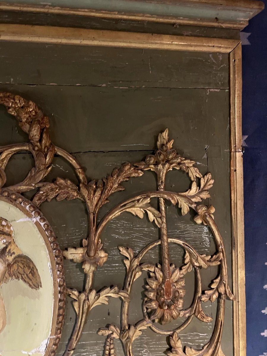 Trumeau à rechampis vert et bois doré, style Louis XVI, CIRCA 1800-photo-2