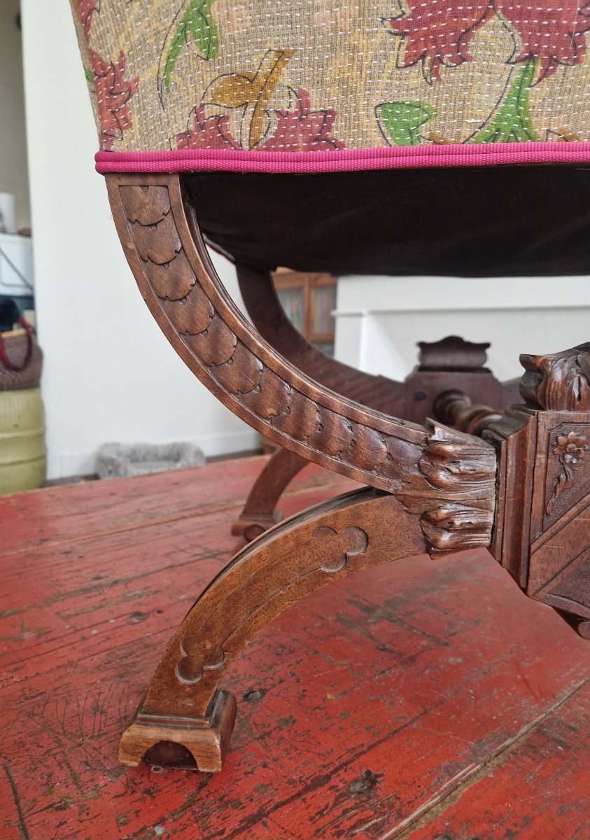 Center Stool With An X-shaped Base, Decorated With A Coat Of Arms, In The "violet Leduc" Style, Circa 1880-photo-2
