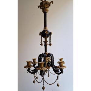 Chandelier In Patinated And Gilded Bronze 19th